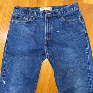 Levis 505 Relaxed Med Wash Jeans 36x32 worn natural distressing 100% cotton